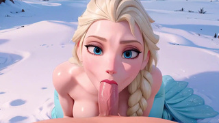 Эльза в экстазе: 3D-анимация огромного члена в снегу, вид от первого лица
